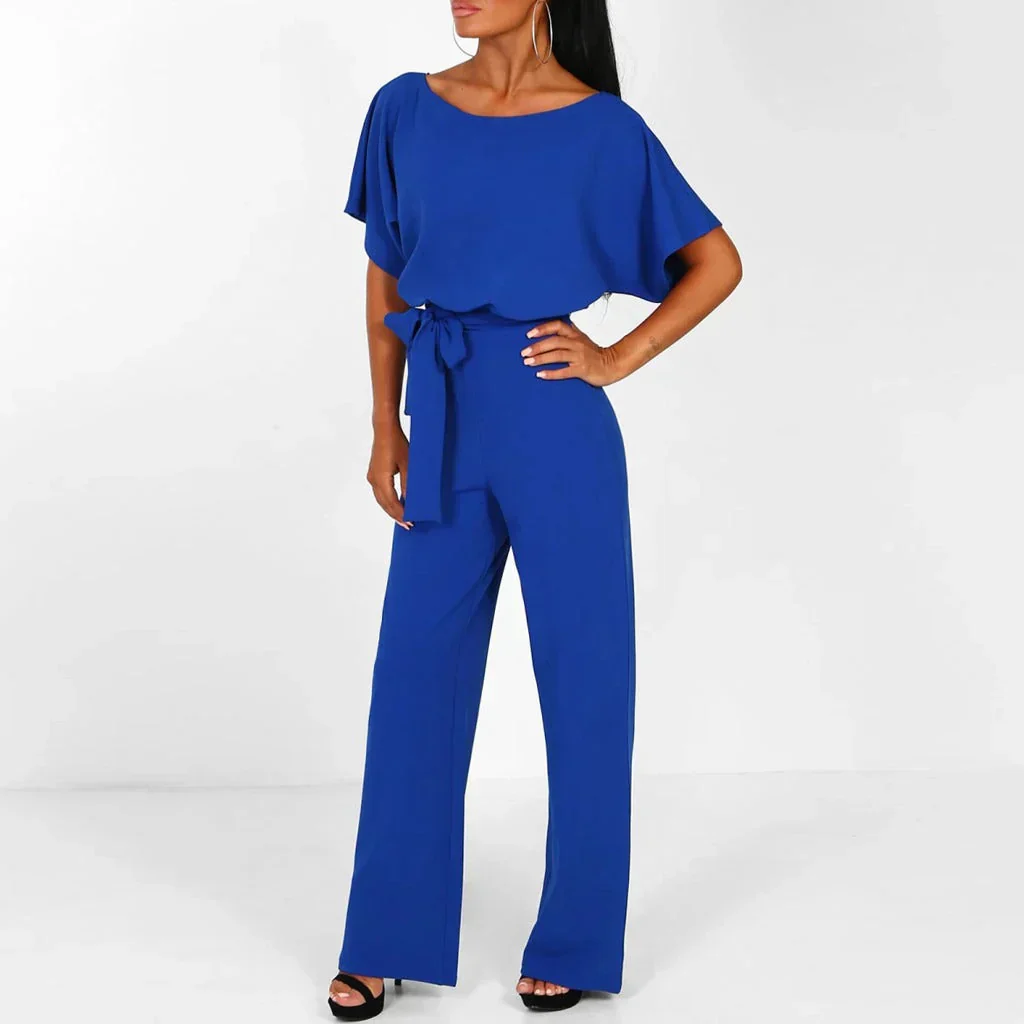 Combinaison élégante femmes – Ceinture, manches courtes et jambes larges, tenue flatteuse et pour occasions décontractées ou habillées - Image 8