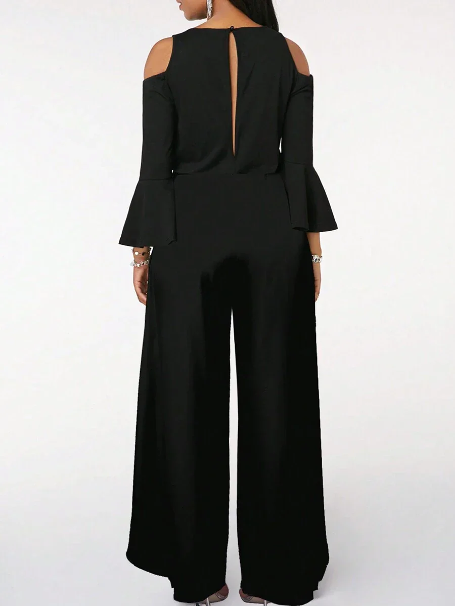 Combinaison Élégante Noire Femme – Col V avec Surpiqûres Contrastées - Image 3