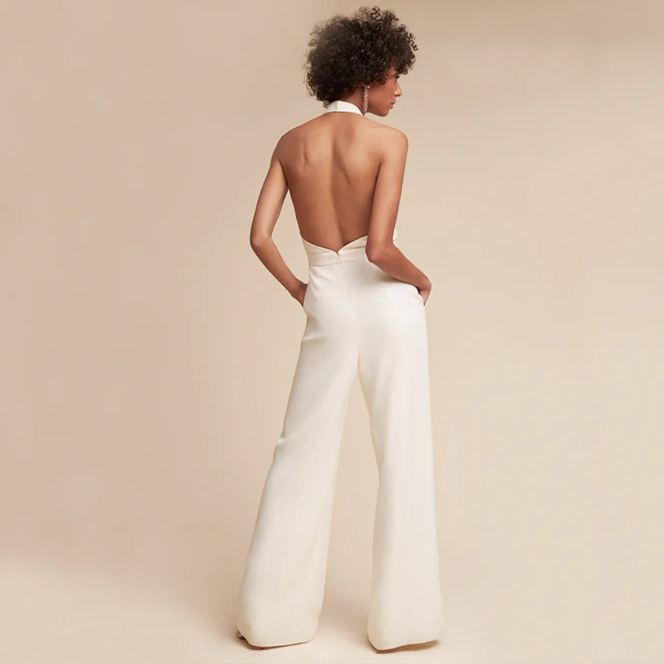 Combinaison élégante sans manches à jambes larges femmes – Encolure en V flatteuse, tenue une-pièce pour occasions décontractées ou formelles - Image 4