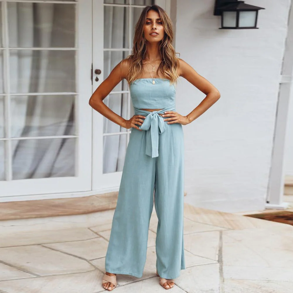 Combinaison en crêpe souple pour femme – Col en V, fluide, élégante, style décontracté et festif - Image 5