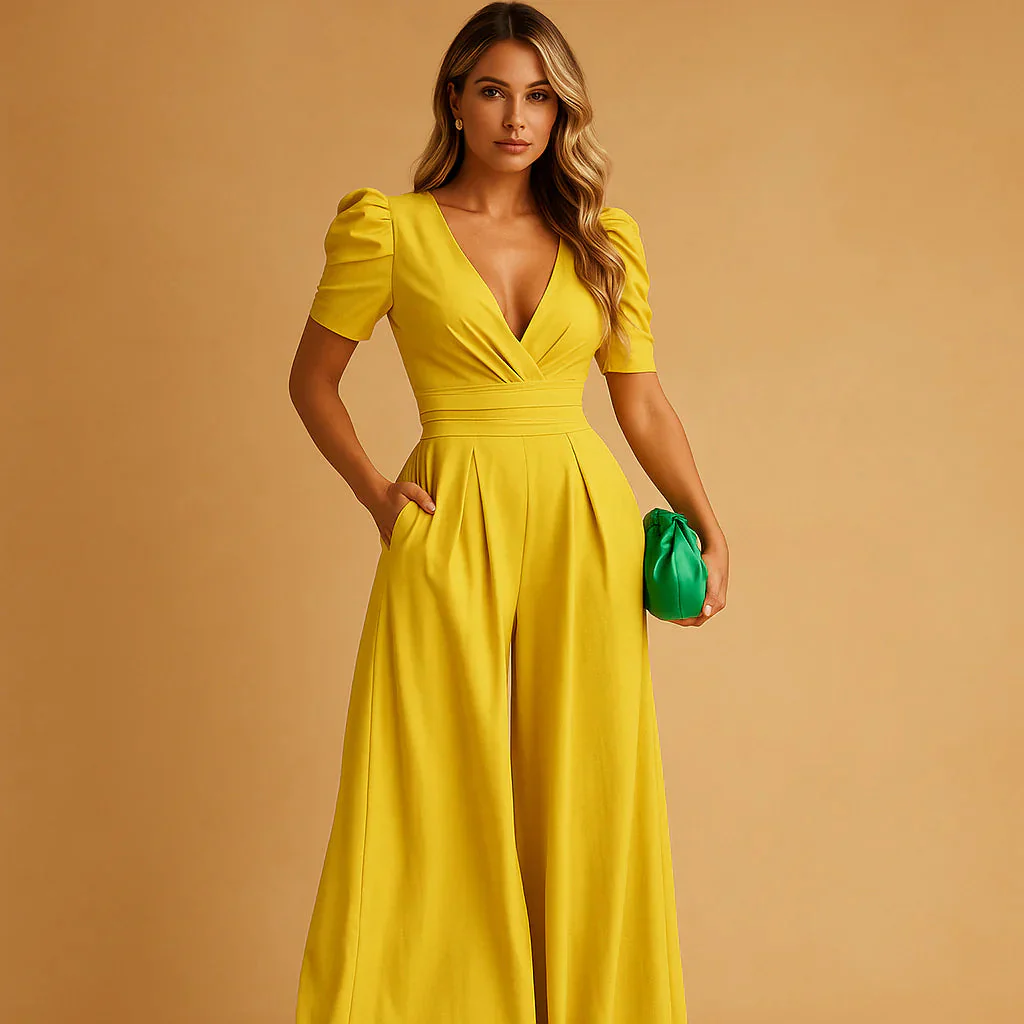Combinaison femme a manches bouffantes - Taille marquee et allure elegante - Image 3