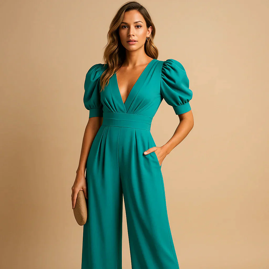 Combinaison femme a manches bouffantes - Taille marquee et allure elegante - Image 4
