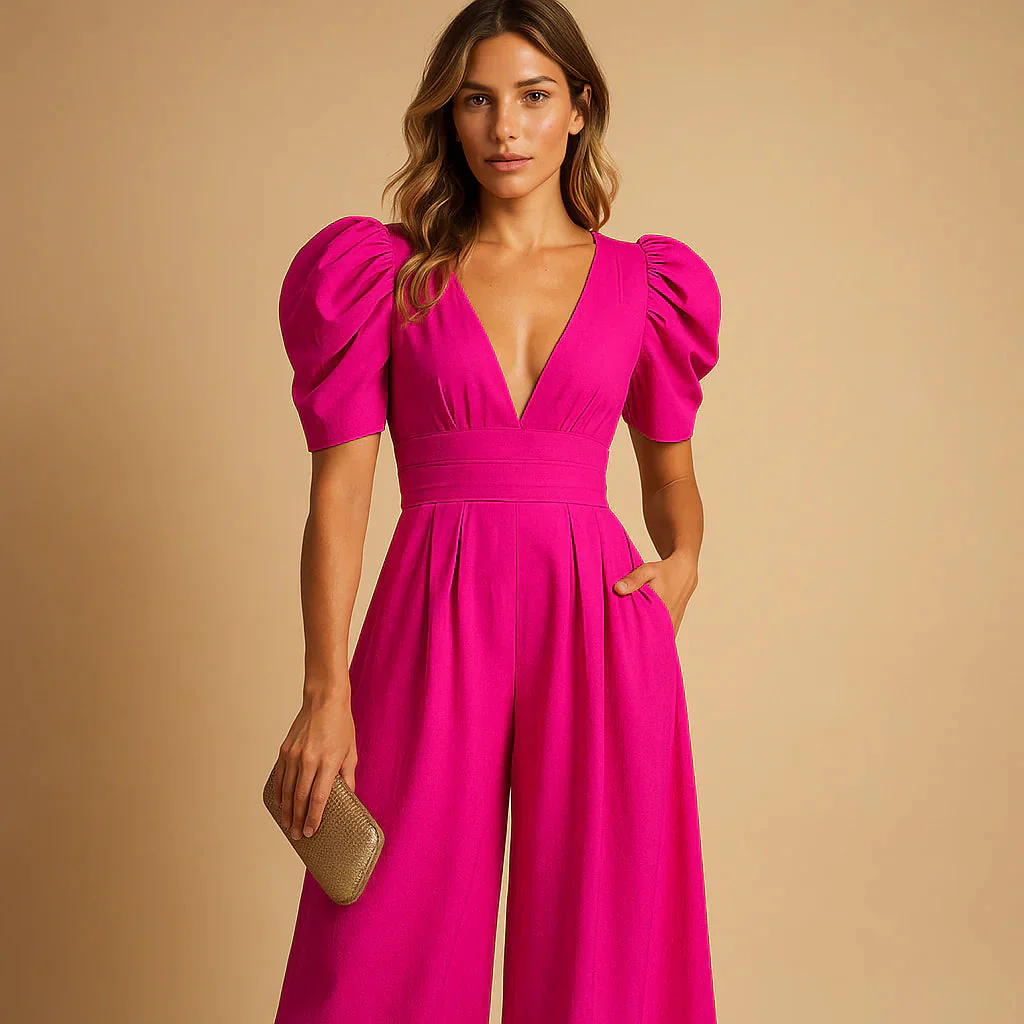 Combinaison femme a manches bouffantes - Taille marquee et allure elegante - Image 5