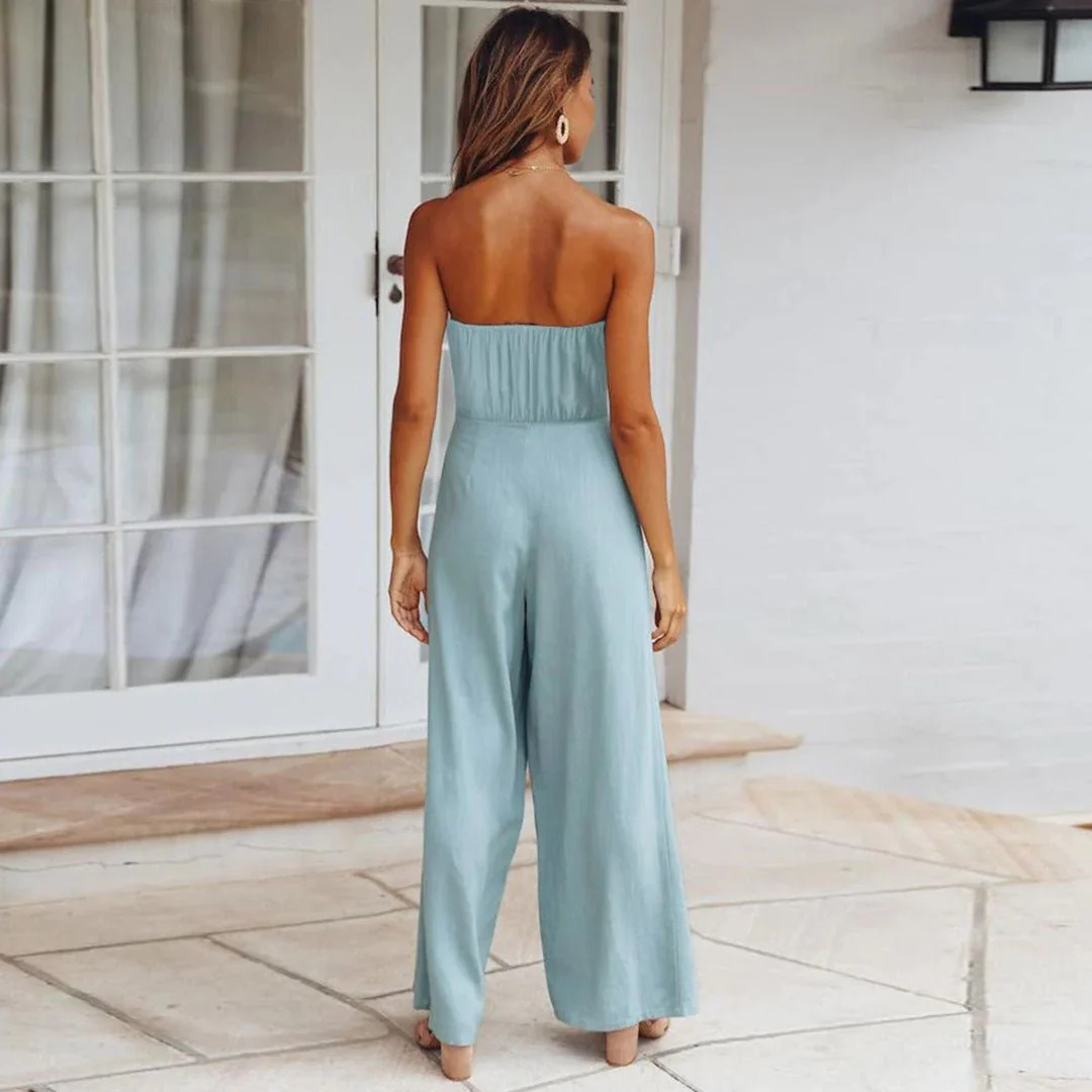 Combinaison femme bustier à jambe large – Taille nouée élégante - Image 8