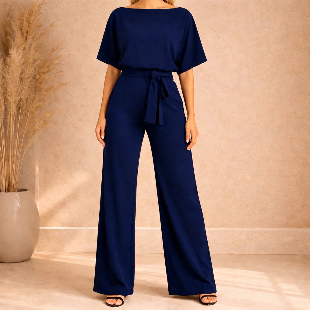 Combinaison femme ceinturee a jambe large - Elegante et moderne - Image 4