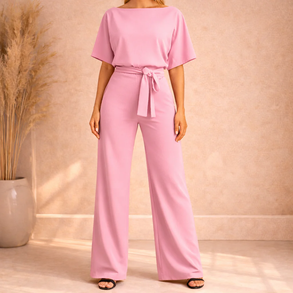 Combinaison femme ceinturee a jambe large - Elegante et moderne - Image 5