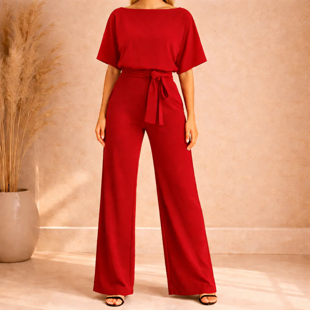 Combinaison femme ceinturee a jambe large - Elegante et moderne - Image 6