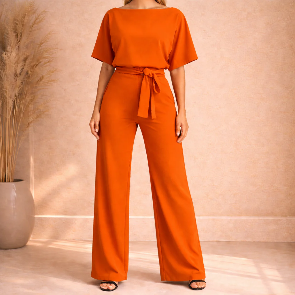 Combinaison femme ceinturee a jambe large - Elegante et moderne - Image 7