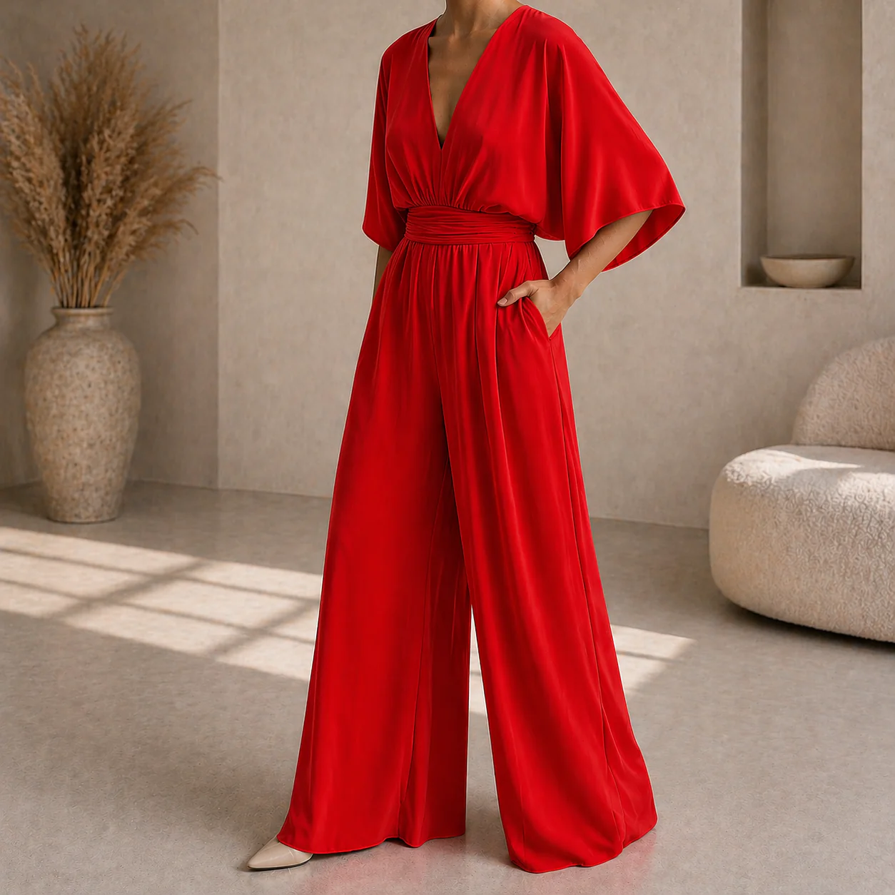 Combinaison femme col V cache-coeur - Chic et fluide - Image 2