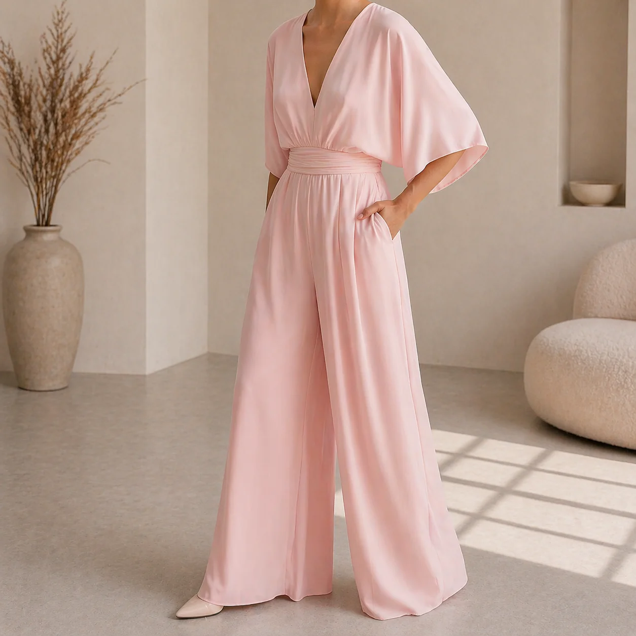 Combinaison femme col V cache-coeur - Chic et fluide - Image 3