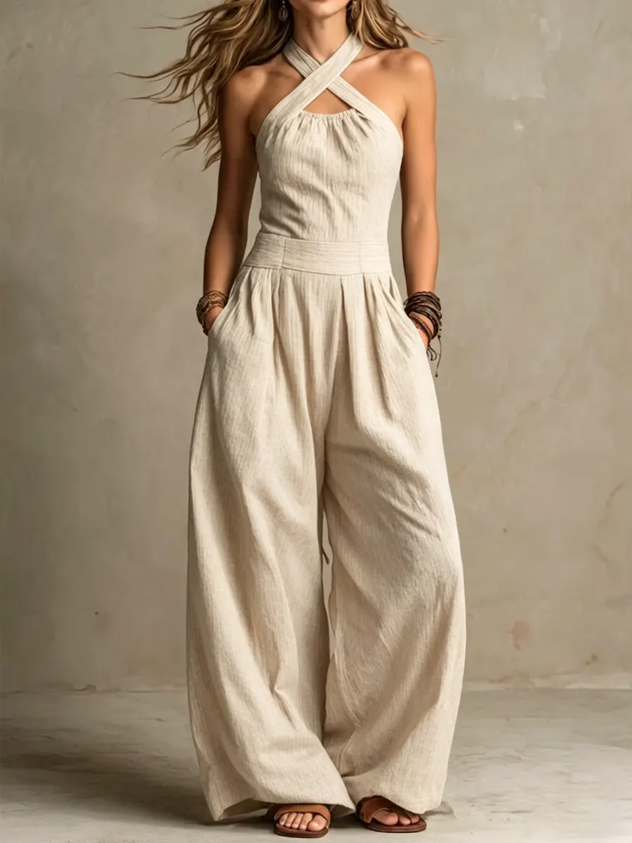 Combinaison femme fluide croisee a jambe large - Elegante et flatteuse - Image 3