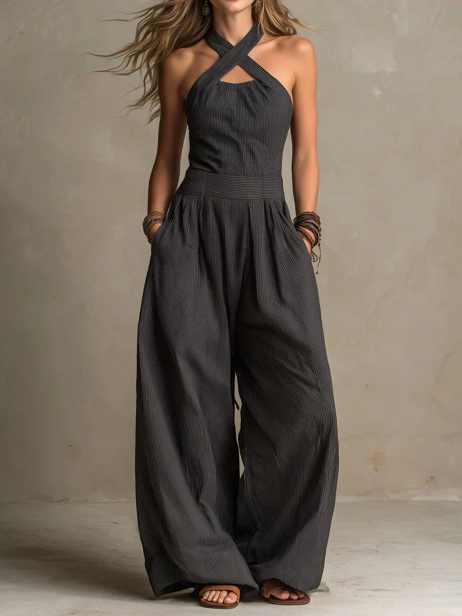 Combinaison femme fluide croisee a jambe large - Elegante et flatteuse - Image 4