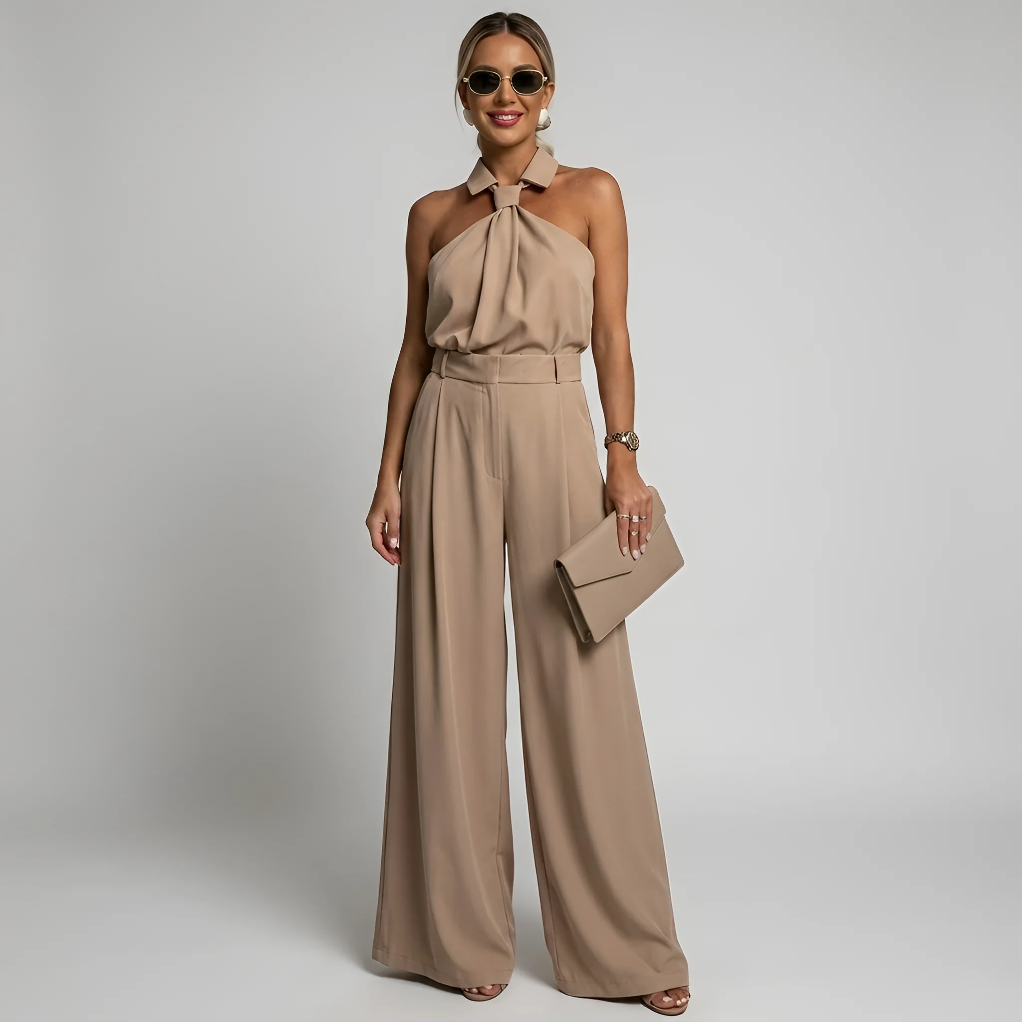 Combinaison femme halter a jambes larges - Elegante et fluide - Image 2