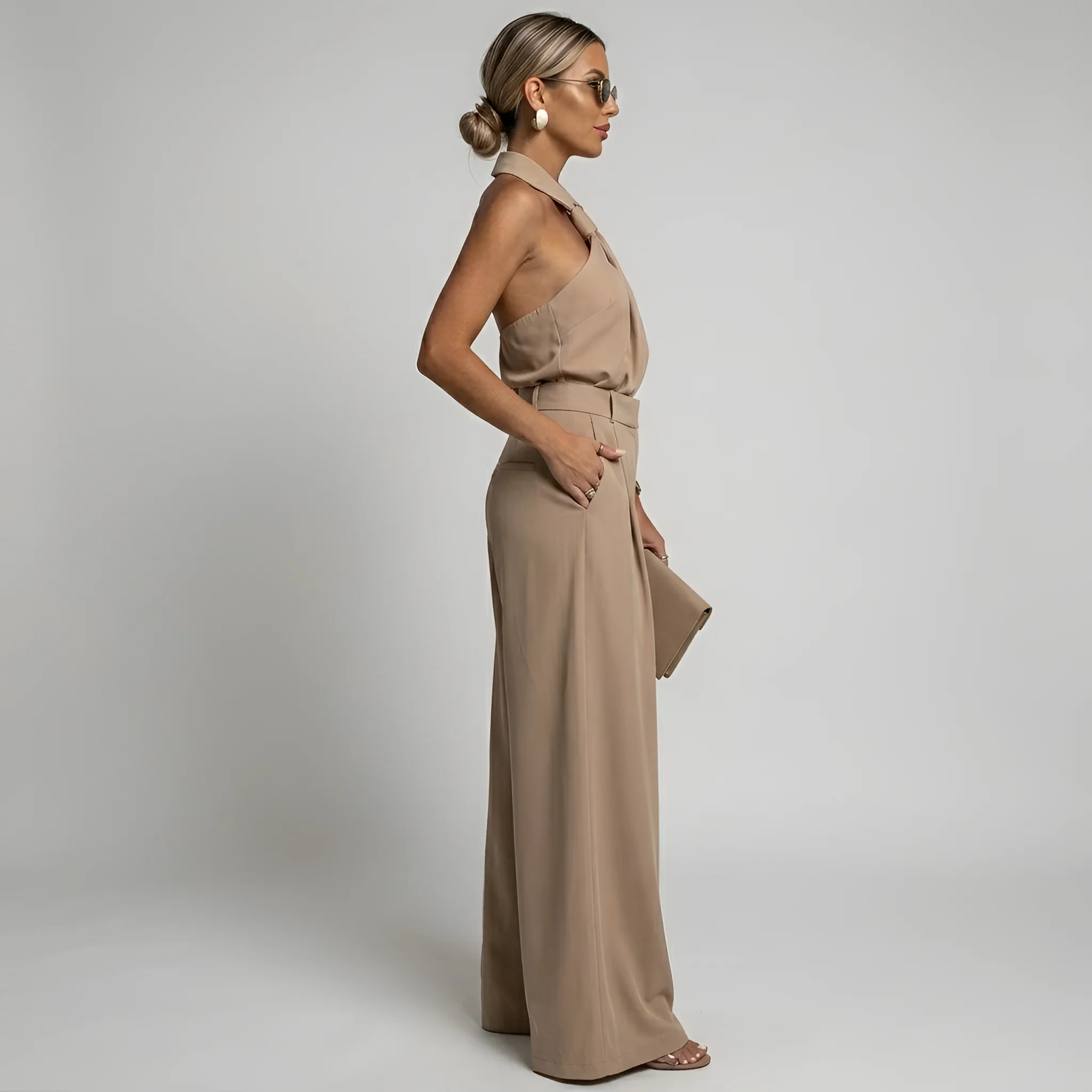 Combinaison femme halter a jambes larges - Elegante et fluide - Image 3