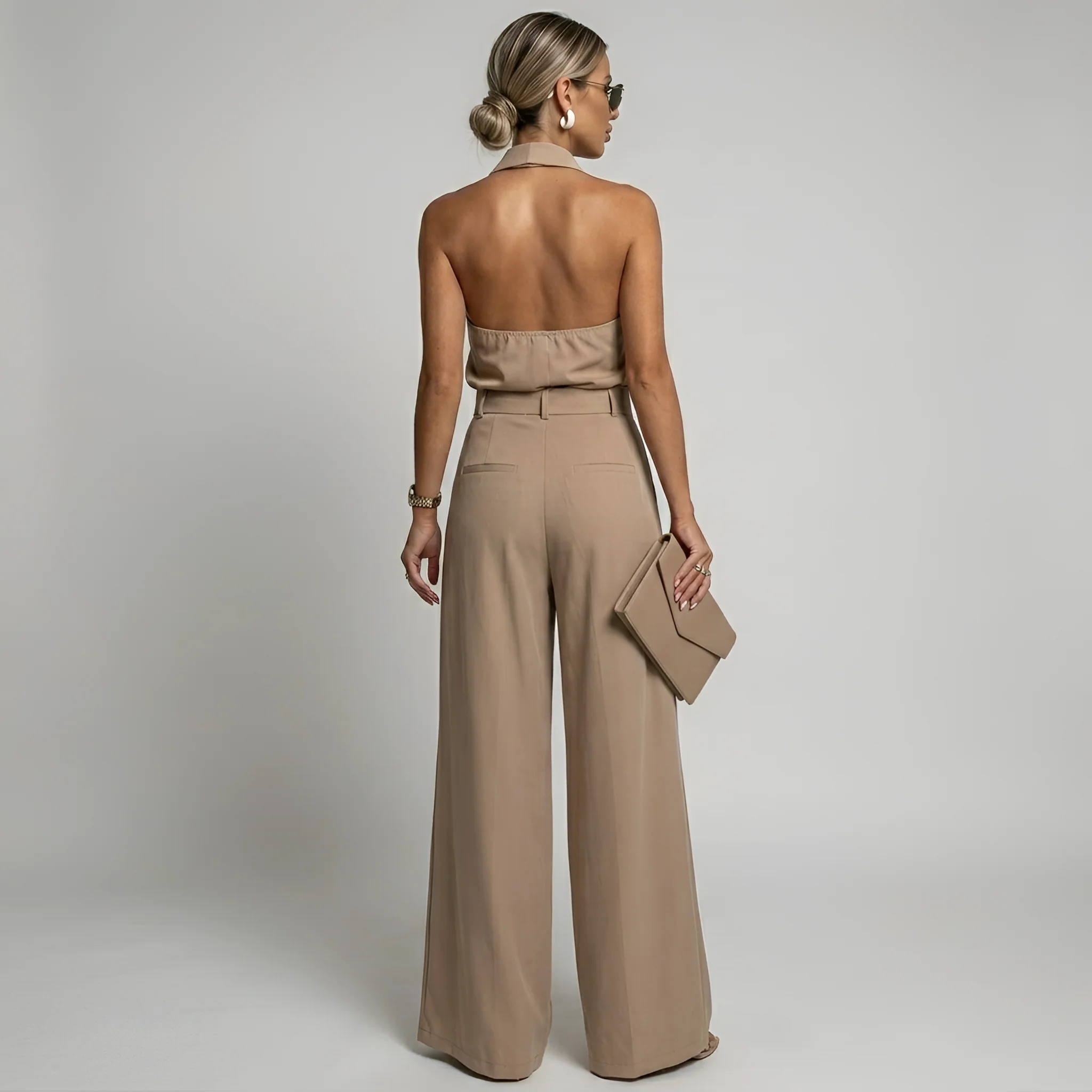Combinaison femme halter a jambes larges - Elegante et fluide - Image 4