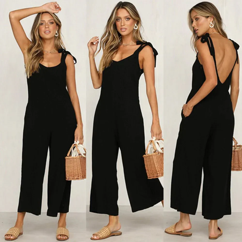Combinaison Midi d’Été pour Femme – Combinaison Sans Manches Luxe à Col en V