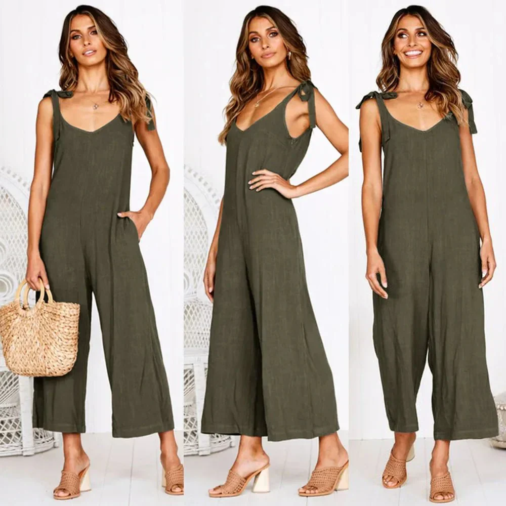 Combinaison Midi d’Été pour Femme – Combinaison Sans Manches Luxe à Col en V - Image 2