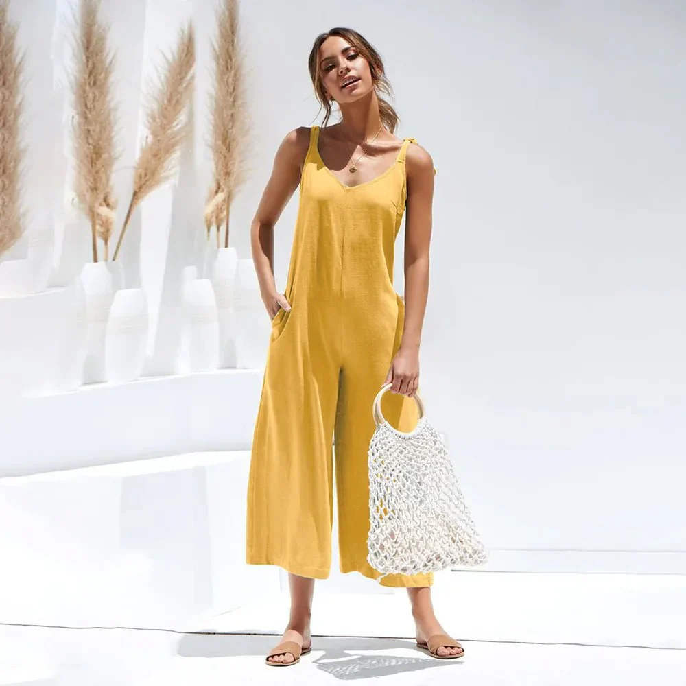 Combinaison Midi d’Été pour Femme – Combinaison Sans Manches Luxe à Col en V - Image 3