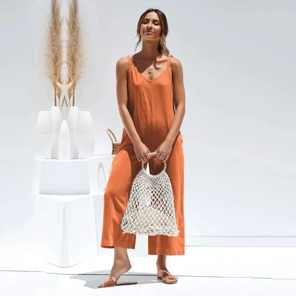 Combinaison Midi d’Été pour Femme – Combinaison Sans Manches Luxe à Col en V - Image 4