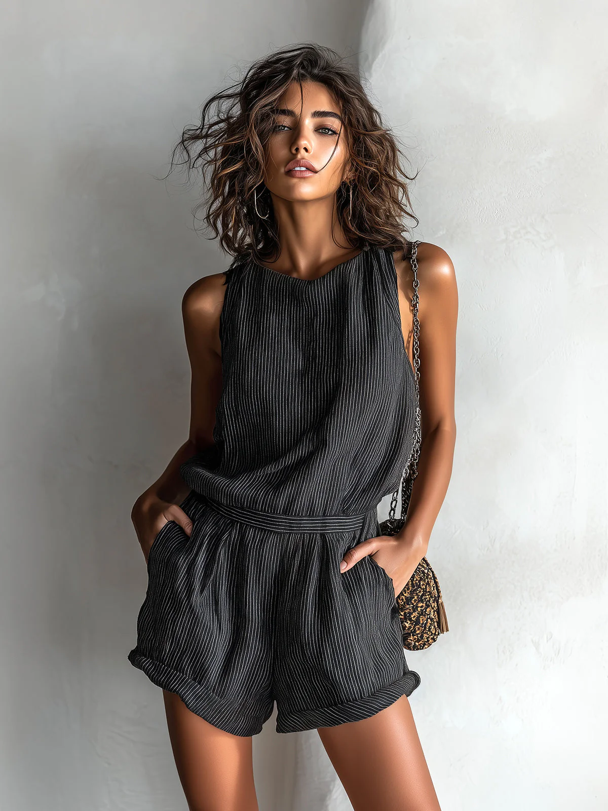 Combinaison short femme en lin raye - Legere et decontractee - Image 6