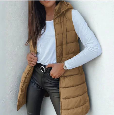 Doudoune longue sans manches femme – Gilet matelassé à capuche léger et chaud - Image 2