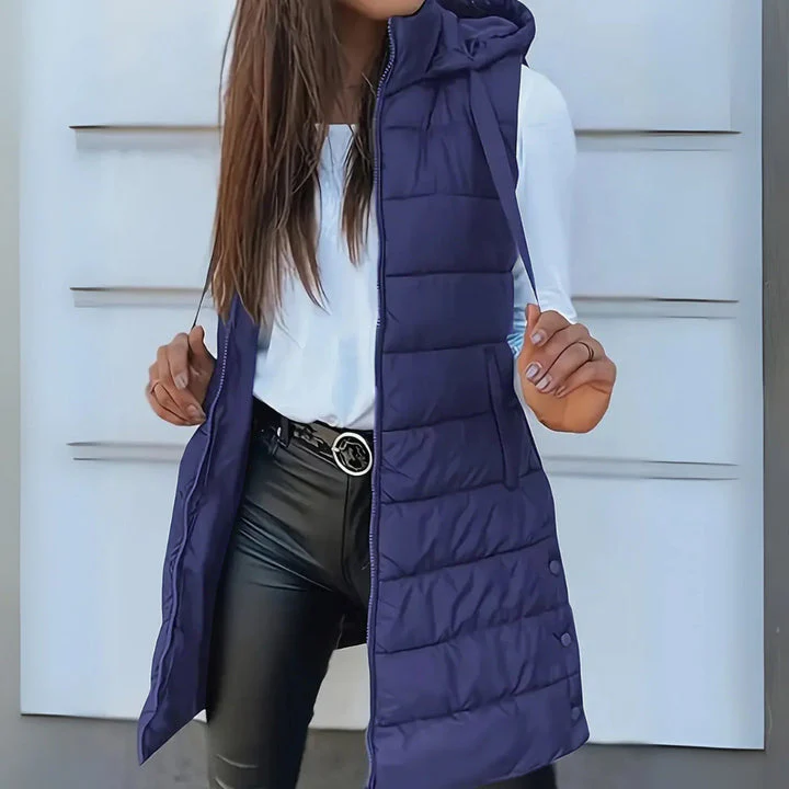 Doudoune longue sans manches femme – Gilet matelassé à capuche léger et chaud - Image 8