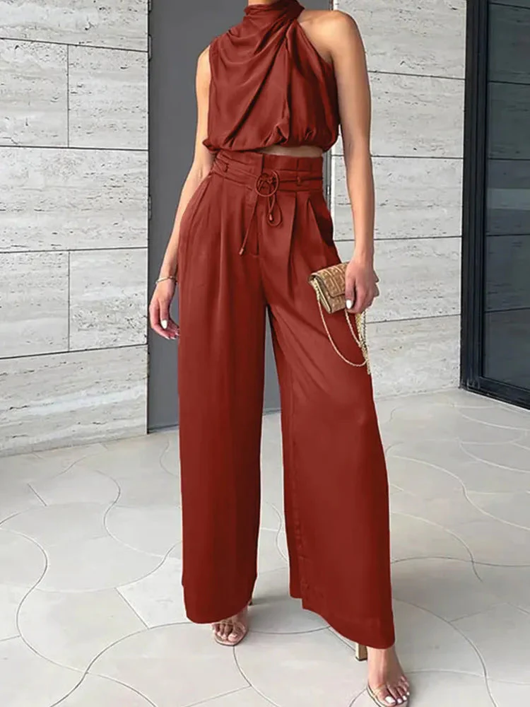 Ensemble 2 pièces chic – Crop top dos nu  pantalon large palazzo féminin - Image 3