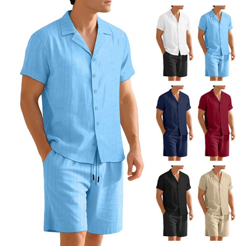 Ensemble chemise et pantalon décontracté pour homme – Manche courte tenue quotidienne durable - Image 2