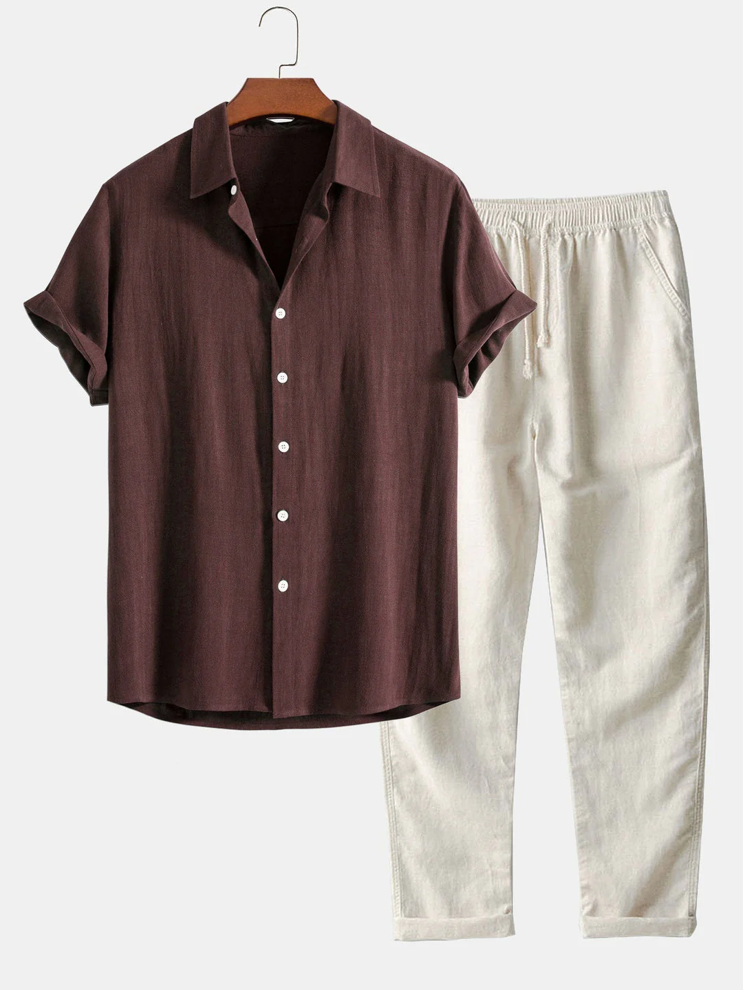 Ensemble Chemise Pantalon Été Décontracté Élégant en Lin Homme – Léger Respirant Deux Pièces Plage Décontractée - Image 11