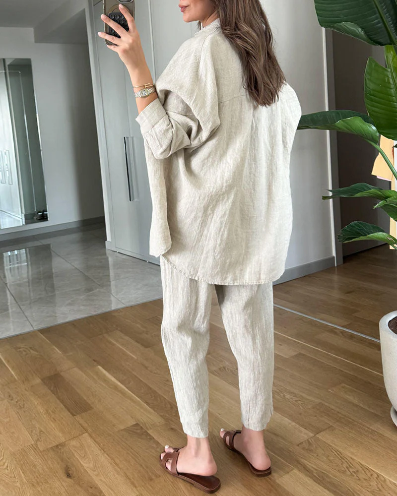 Ensemble chemisier et pantalon pour femme – Coupe décontractée et confortable - Image 4