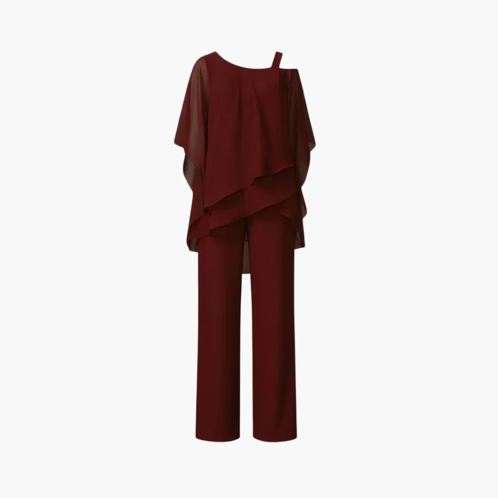 Ensemble Chiffon Épaules Dénudées Femme – Haut Élégant et Pantalon Large