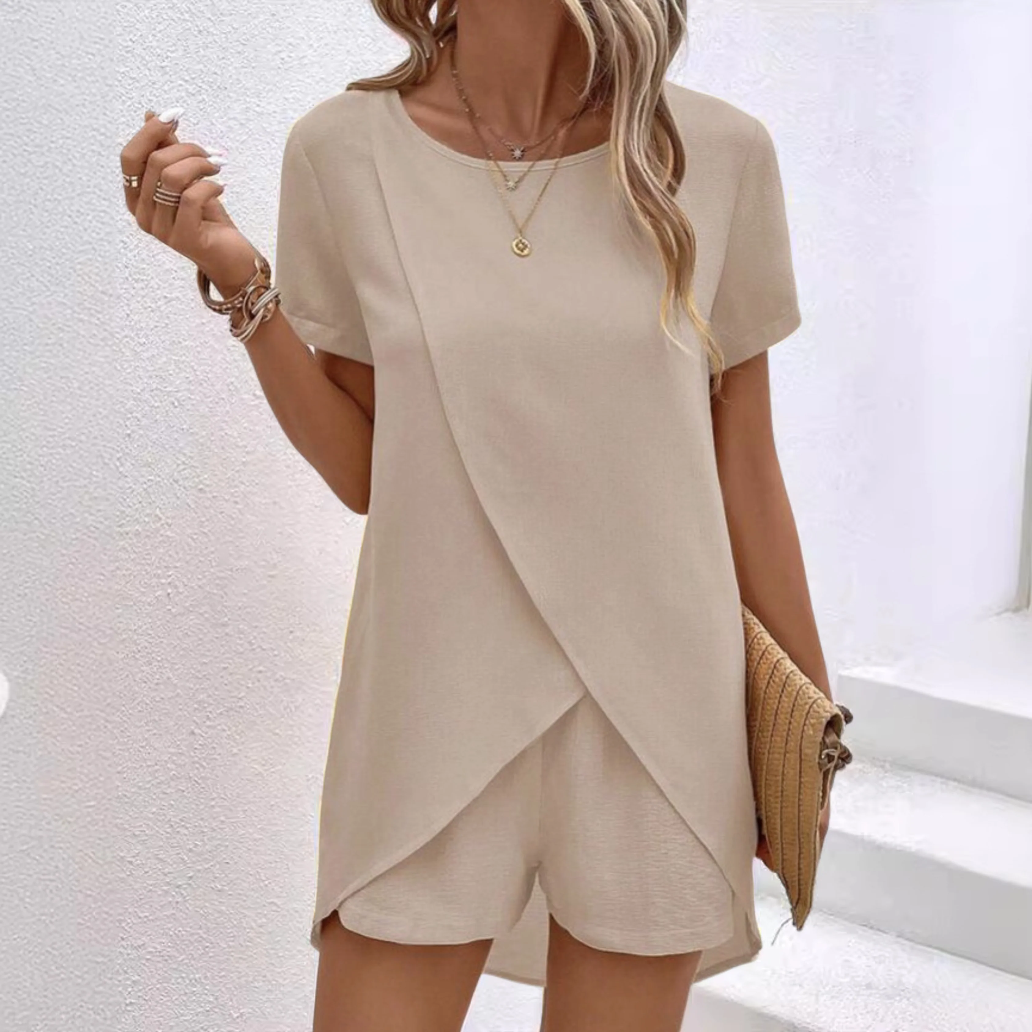 Ensemble Co-Ord Estival Élégant Femme – Haut à Ourlet Asymétrique et Short - Image 5