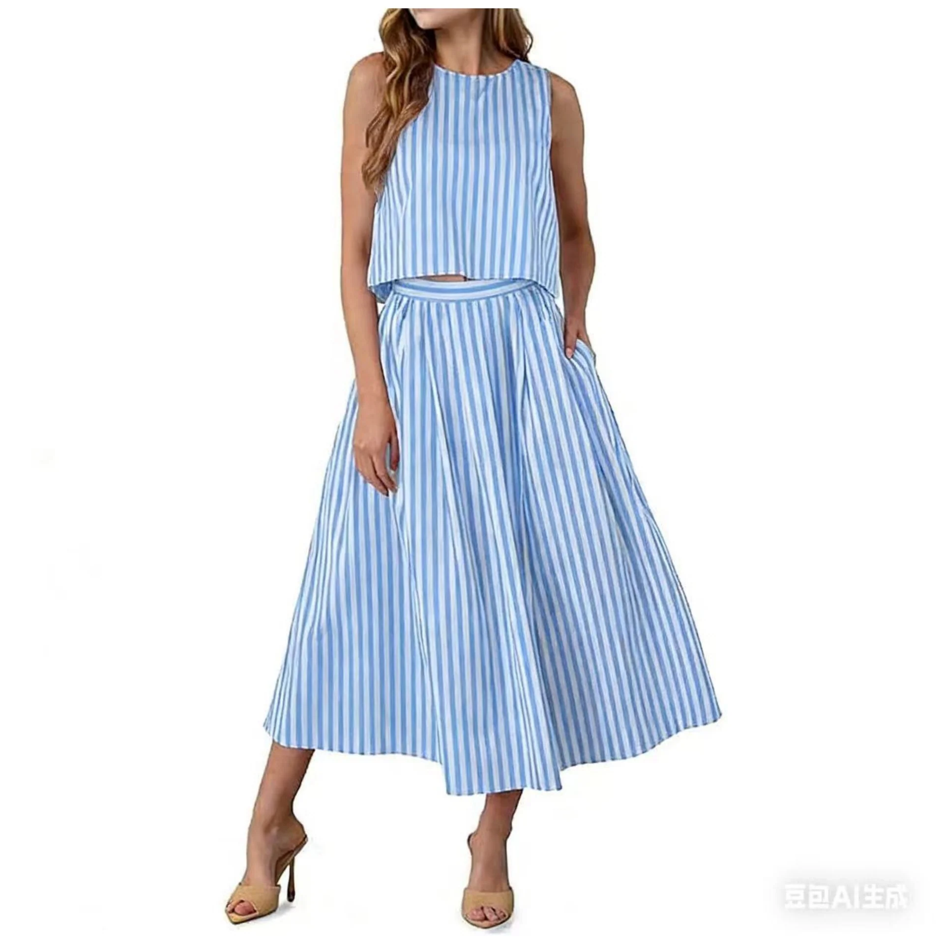 Ensemble Débardeur à Rayures pour Femme – Tenue Deux Pièces Décontractée et Tendance - Image 4