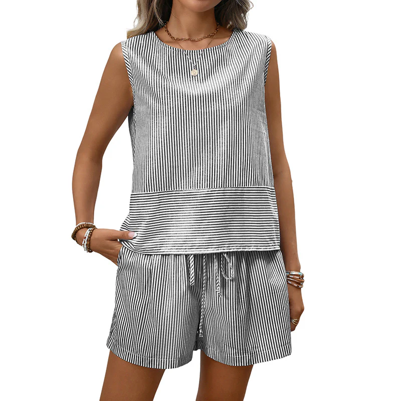 Ensemble Décontracté Deux Pièces pour Femme – Débardeur Sans Manches Col Rond et Short - Image 2