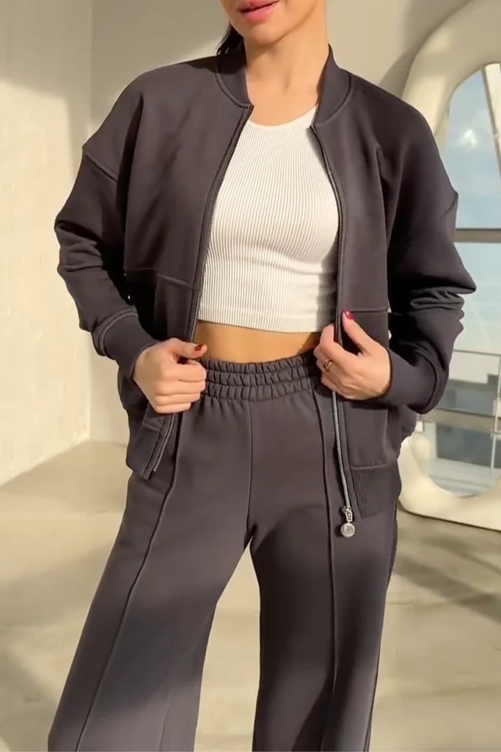 Ensemble Décontracté Deux Pièces Tendance pour Femme – Sweatshirt Oversize zippé et Pantalon de Jogging - Image 11