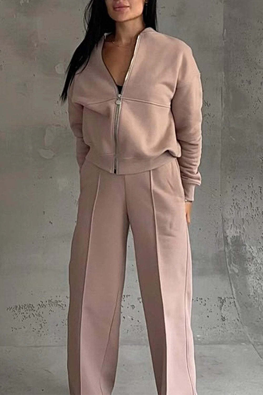 Ensemble Décontracté Deux Pièces Tendance pour Femme – Sweatshirt Oversize zippé et Pantalon de Jogging - Image 8