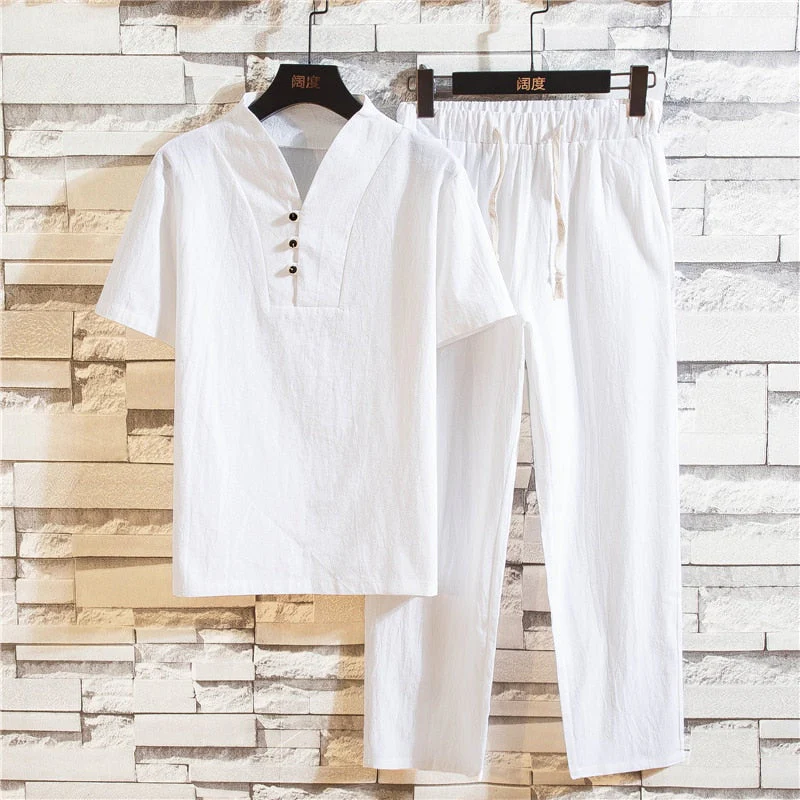 Ensemble Décontracté Homme en Lin – Tenue Deux Pièces Légère d’Été