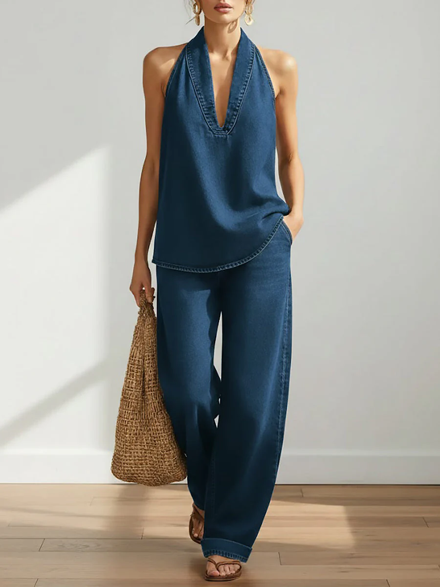 Ensemble Denim Femme Deux Pièces Minimaliste – Style Décontracté et Élégant - Image 2