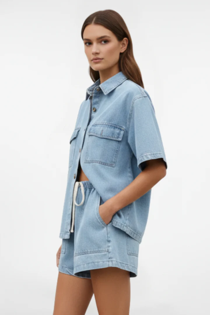 Ensemble Denim Femme - Veste à Manches Courtes et Short Taille Haute - Image 3