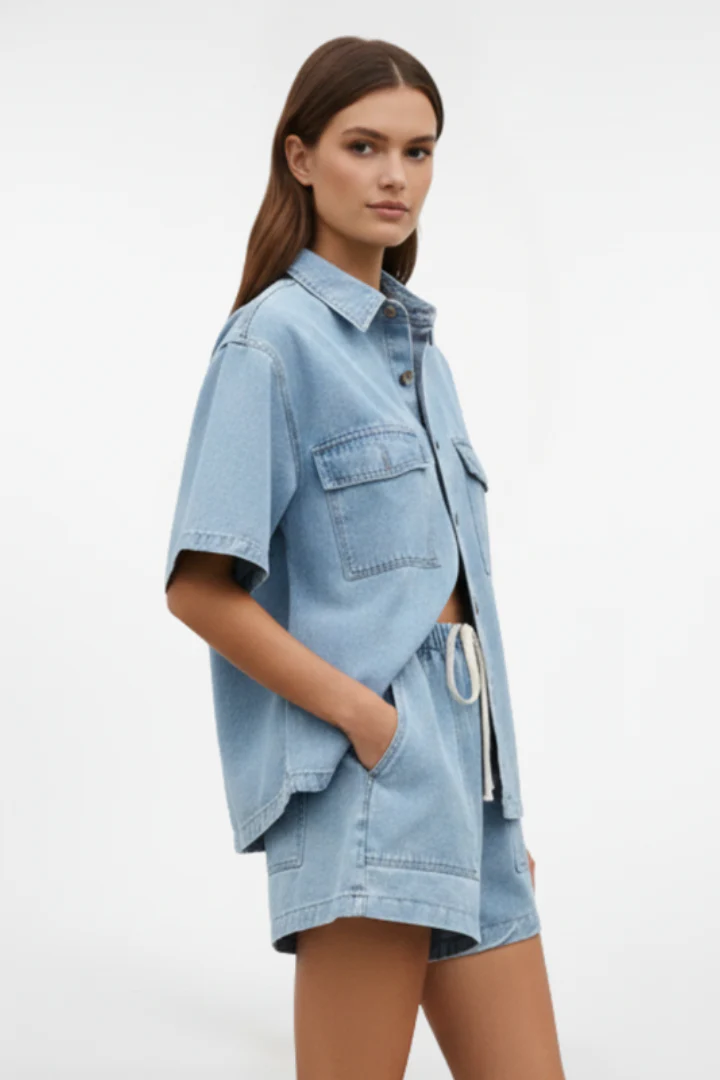 Ensemble Denim Femme - Veste à Manches Courtes et Short Taille Haute - Image 4