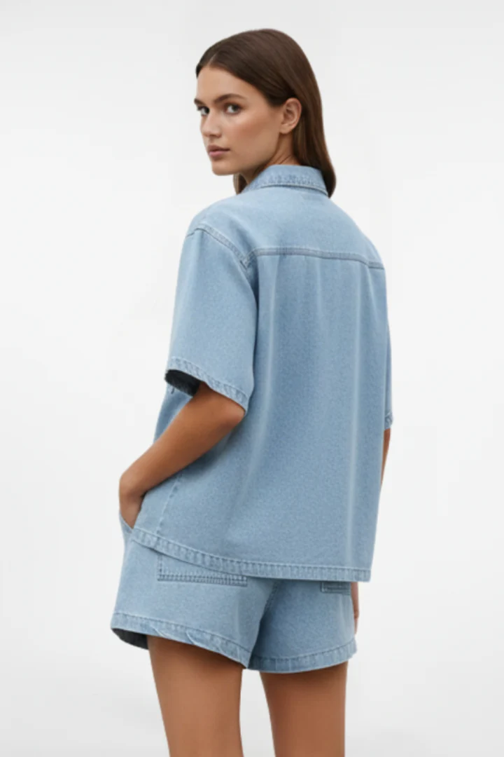 Ensemble Denim Femme - Veste à Manches Courtes et Short Taille Haute - Image 5