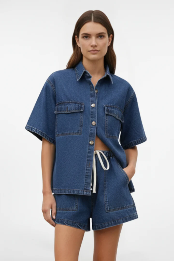 Ensemble Denim Femme - Veste à Manches Courtes et Short Taille Haute - Image 6