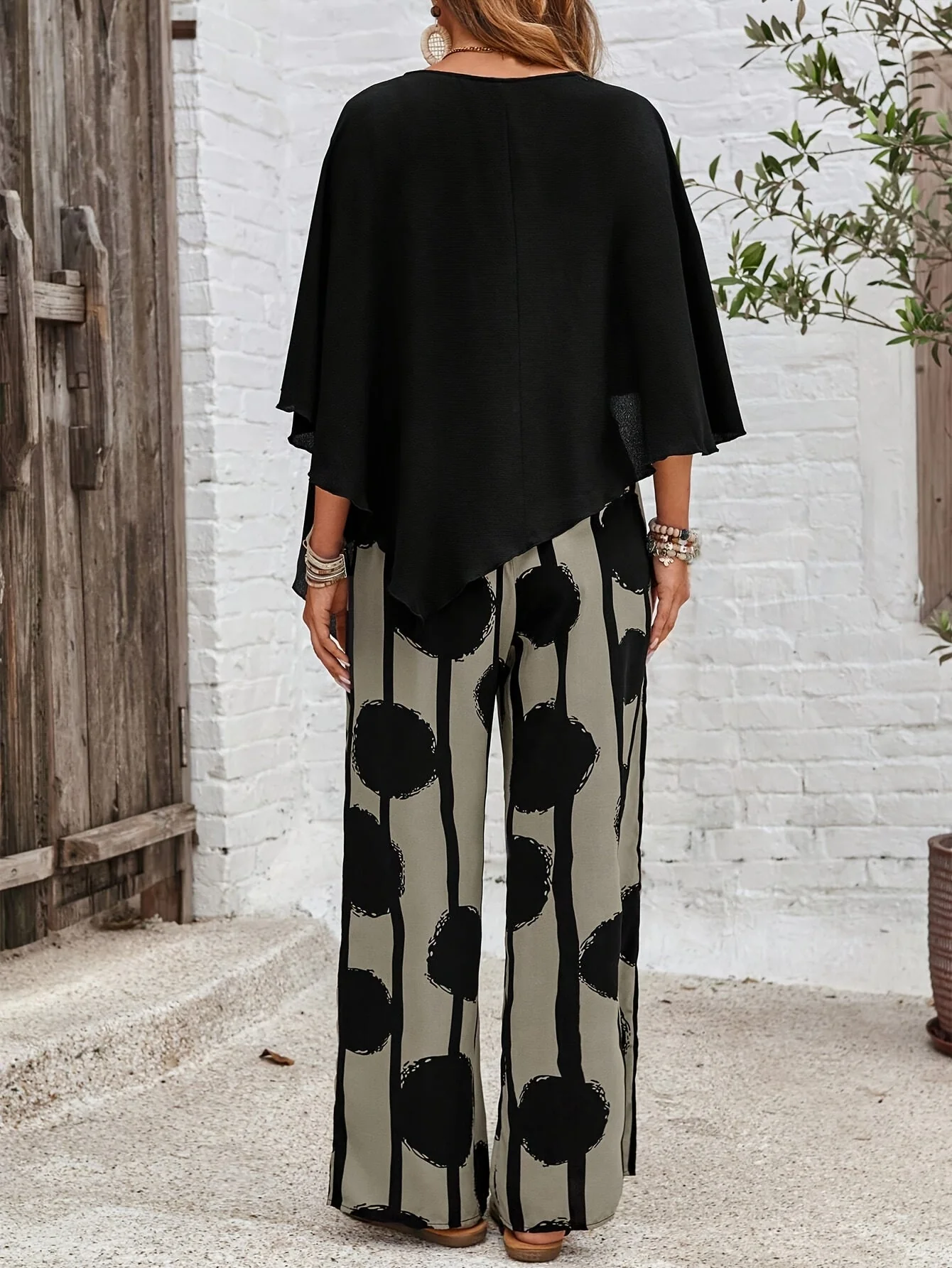 Ensemble deux pièces bohème chic – Pantalon à jambes larges, tenue élégante - Image 2