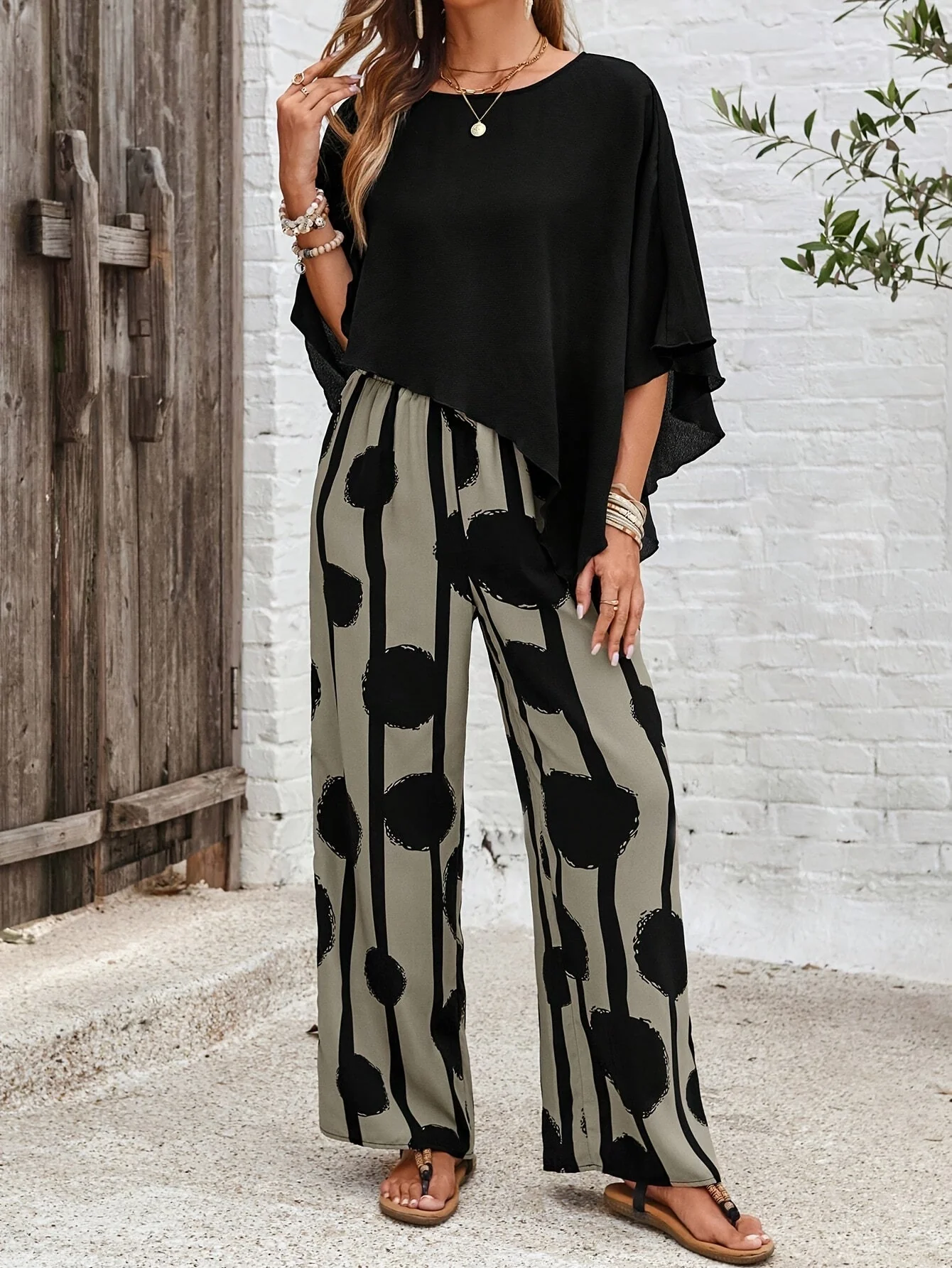 Ensemble deux pièces bohème chic – Pantalon à jambes larges, tenue élégante - Image 4