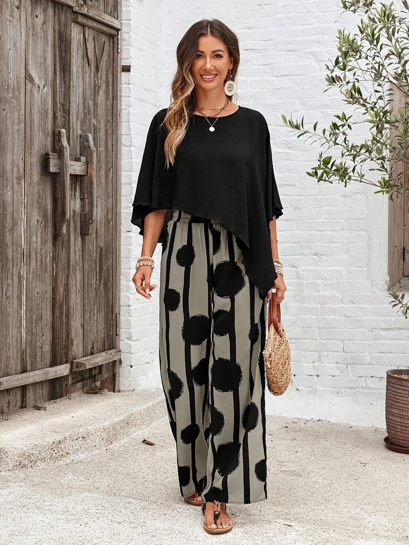 Ensemble deux pièces bohème chic – Pantalon à jambes larges, tenue élégante - Image 5