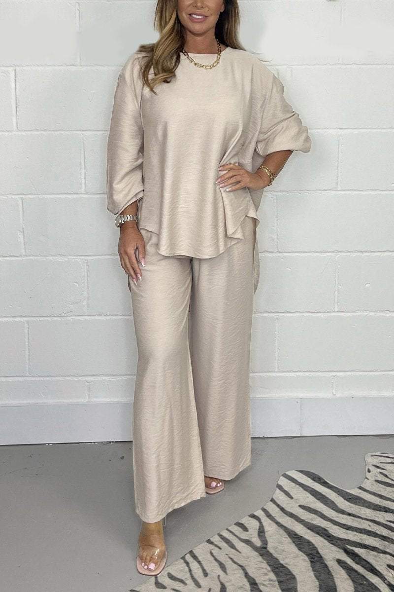 Ensemble Deux Pièces Bohème Élégant Femme – Haut Manches Courtes et Pantalon Taille Haute - Image 2