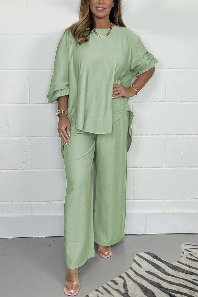 Ensemble Deux Pièces Bohème Élégant Femme – Haut Manches Courtes et Pantalon Taille Haute - Image 6