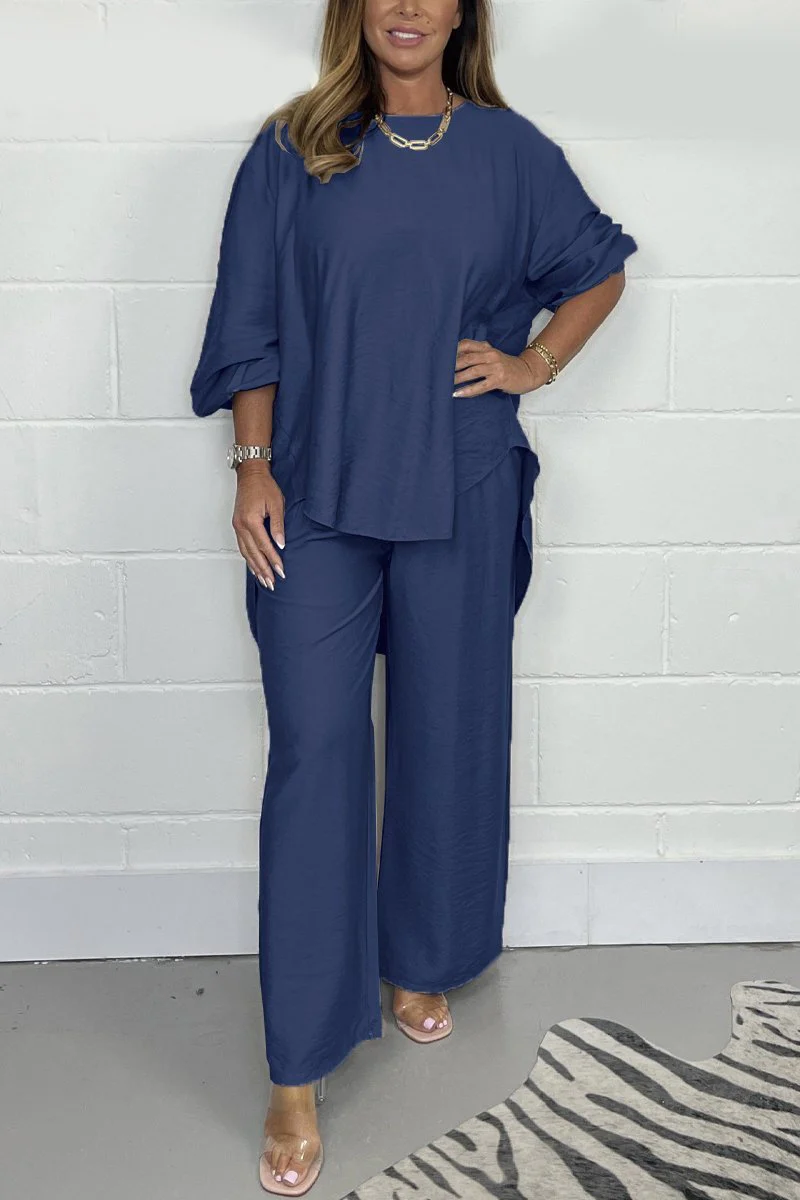 Ensemble Deux Pièces Bohème Élégant Femme – Haut Manches Courtes et Pantalon Taille Haute - Image 7