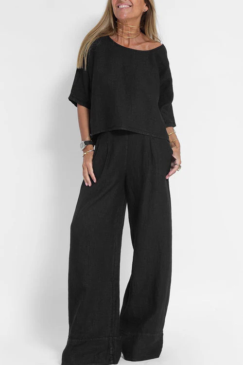 Ensemble deux pièces décontracté en coton-lin pour femme – Tenue quotidienne coupe ample - Image 4
