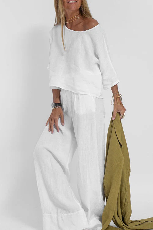 Ensemble deux pièces décontracté en coton-lin pour femme – Tenue quotidienne coupe ample - Image 6